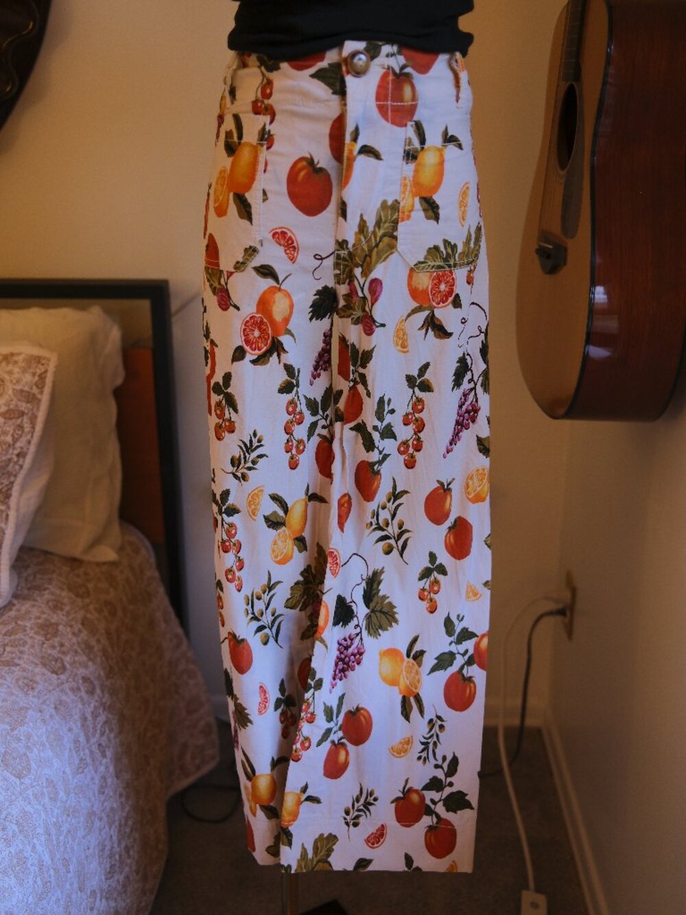 Anthropologie Maeve Fruit Print Wide Leg Pants High Rise Size 24